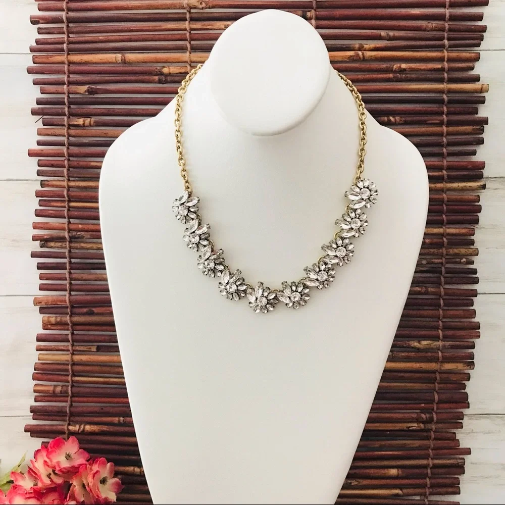 J Crew Glitzy Rhinestone Gold Tone Necklace